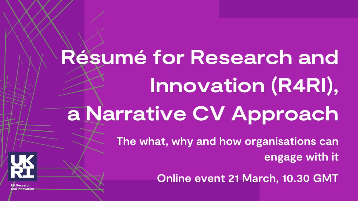 We're holding a virtual event on the new Résumé for Research and Innovation (R4RI). Join us to discover the benefits of narrative CVs, how you and your organisation can engage, and available resources.

21 March, 10.30 GMT
Learn more and register: orlo.uk/zRxjM
