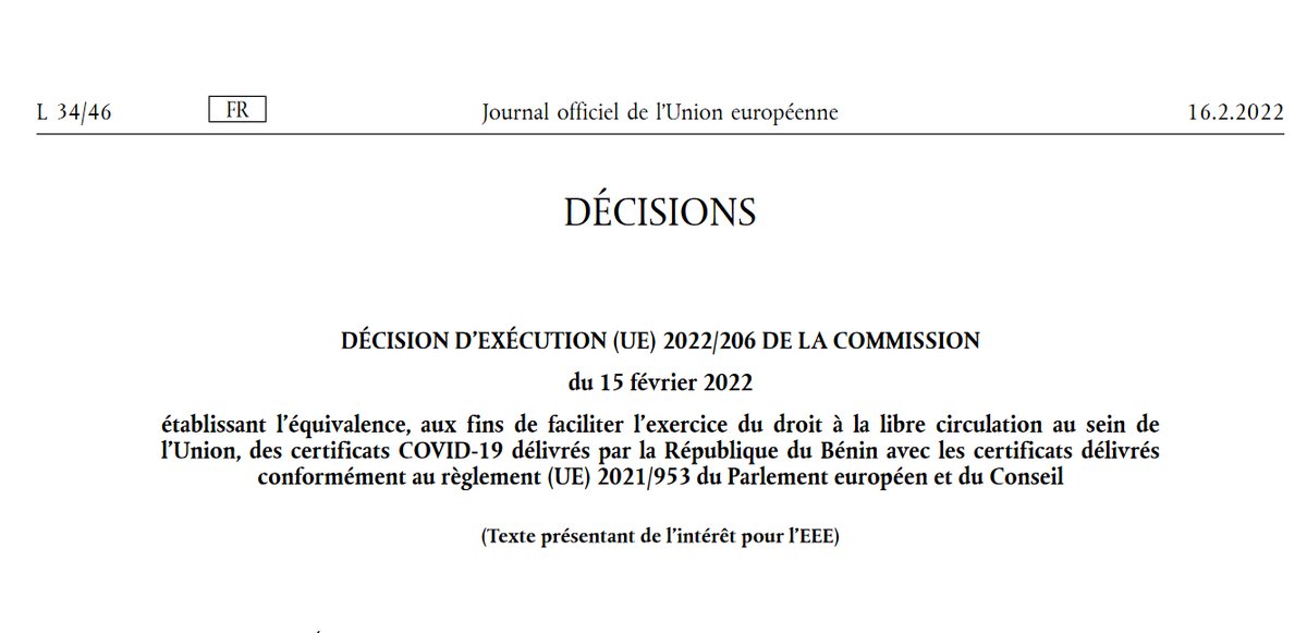 SHartleif's tweet photo. Félicitations à @gouvbenin! L'UE a adopté la décision d'équivalence des certificats #COVID19 du Bénin🇧🇯 avec le #EUCOVIDCertificate🇪🇺. Dès demain, l'UE acceptera les certificats du #Bénin au même titre que le certificat européen. 
https://t.co/54AWcaikSy
#StrongerTogether https://t.co/kzKUIsVlHT