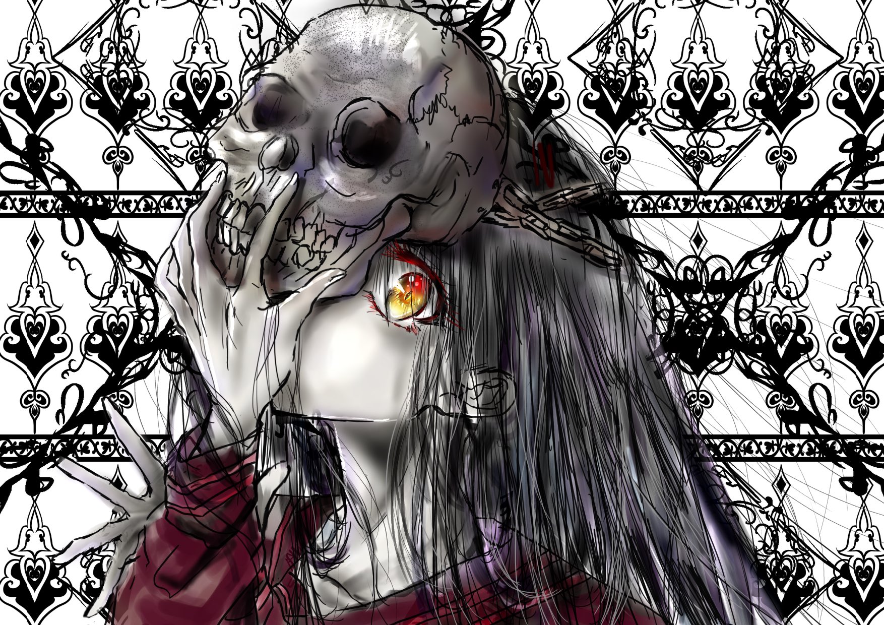 未来 一瞥の骸骨 イラスト 絵 デジタルイラスト オリジナルイラスト 瞳 骸骨 イラスト好きさんと繋がりたい イラスト好きな人と繋がりたい 絵描きさんと繋がりたい 女の子イラスト 制服 仮面 絵師さんと繋がりたい イラスト王国 T Co