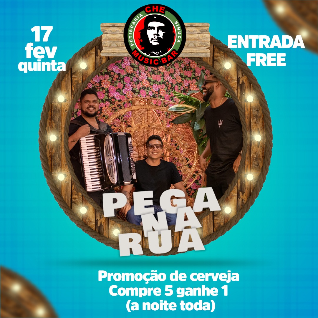 📍 Quinta • 21h.
🎤 Forrozim com Pega na Rua.
💰 Entrada • FREE.
🍺 Promoção • Compre 5 cervejas e ganhe 1.