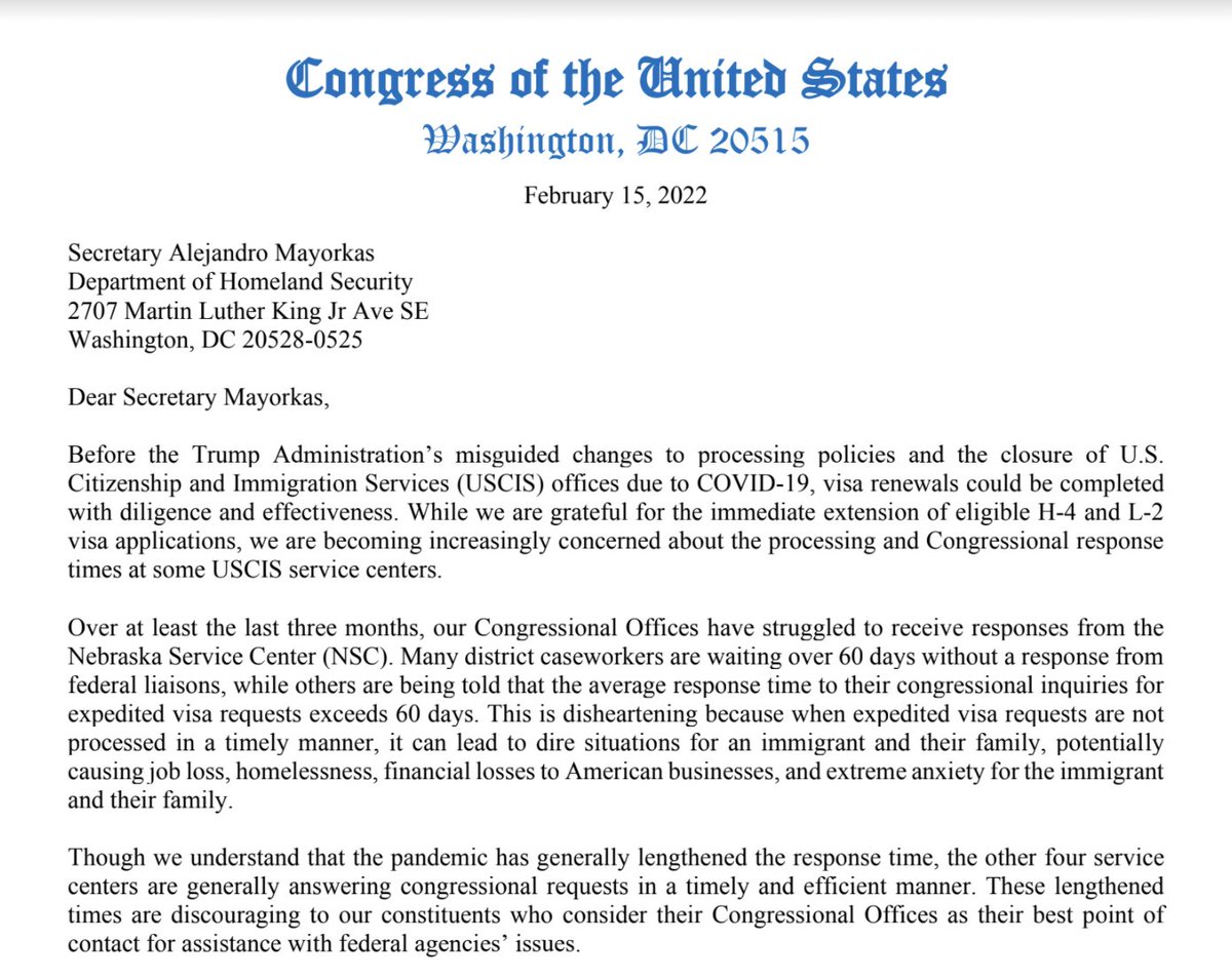 SuzanneMonyak's tweet image. Inbox: @RepAlLawsonJr + 61 House Dems wrote a letter to @USCIS raising concerns about delayed visa processing and long response times for congressional case inquiries at the Nebraska Service Center.
These delays cause "job loss, homelessness and overall anxiety," they wrote.
