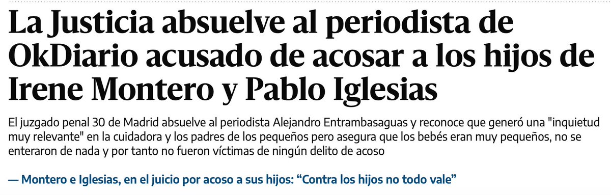 Julio_Rodr_'s tweet photo. Decíamos hace unos días que "no todo vale".
Pues no. Por lo visto, sí que vale...porque "...los bebés eran muy pequeños, no se enteraron de nada y por tanto no fueron víctimas de ningún delito de acoso".
¡Qué #vergüenza! !qué #Hartura!
Gran abrazo @PabloIglesias @IreneMontero https://t.co/cI4D2buGgs