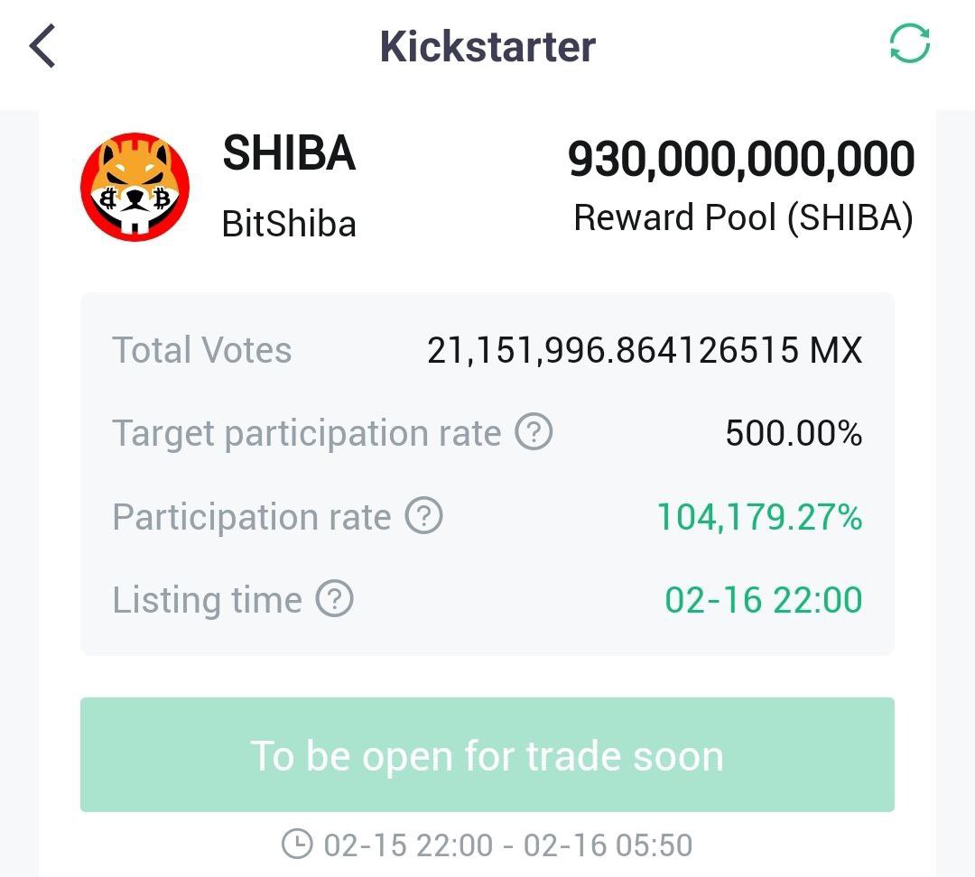 #BitShiba absolutely dominated the kickstarter event getting 200x the required support from #Mexc users. Feb 17th will be a big day for us 🚀