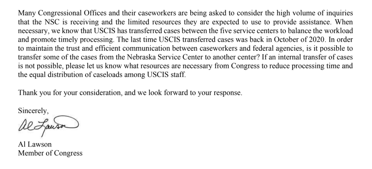 SuzanneMonyak's tweet image. Inbox: @RepAlLawsonJr + 61 House Dems wrote a letter to @USCIS raising concerns about delayed visa processing and long response times for congressional case inquiries at the Nebraska Service Center.
These delays cause "job loss, homelessness and overall anxiety," they wrote.