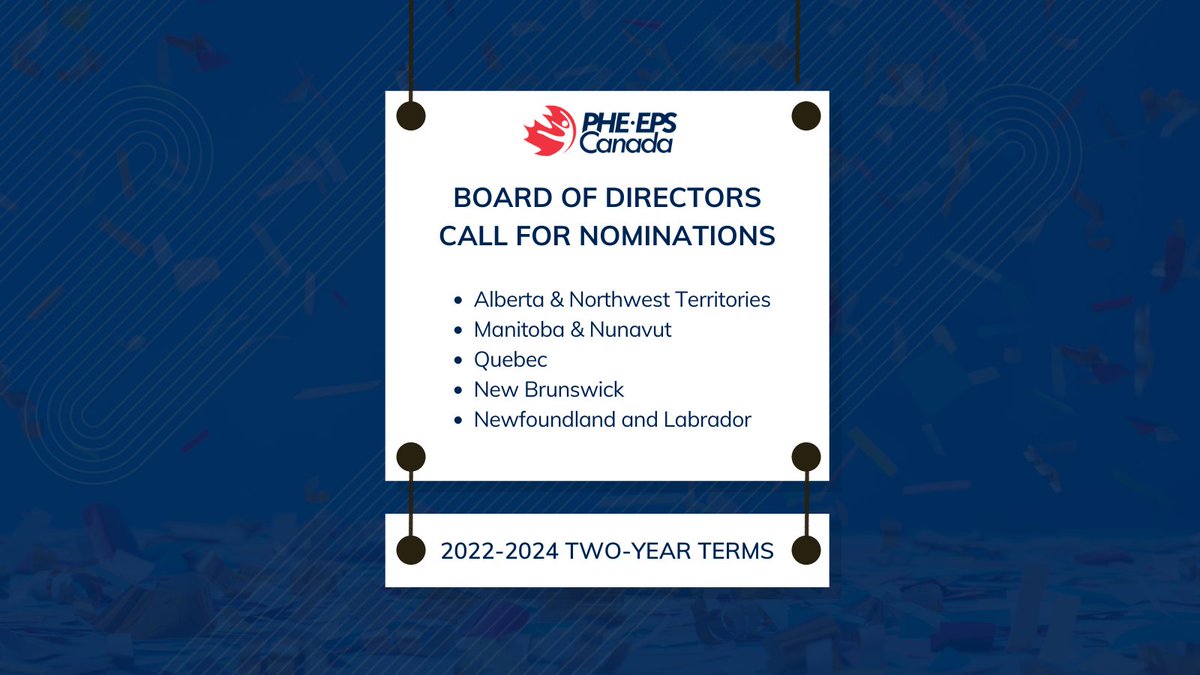 PHE Canada | EPS Canada (@phecanada) on Twitter photo PHE Canada is looking for dynamic and skilled leaders to join our volunteer Board of Directors. Board terms are for 2 years, with a maximum of 2 consecutive terms. Apply by Monday, March 14, 2022.
phecanada.ca/connecting/new…
<a href="/albertaHPEC/">HPEC Alberta</a> <a href="/PHE_Manitoba/">PHE Manitoba</a> <a href="/APEQonline/">Association of Physical Educators of Quebec</a> <a href="/NBPES/">NBPES</a> <a href="/PESICNL/">PESIC</a> PHE Canada is looking for dynamic and skilled leaders to join our volunteer Board of Directors. Board terms are for 2 years, with a maximum of 2 consecutive terms. Apply by Monday, March 14, 2022.
phecanada.ca/connecting/new…
<a href="/albertaHPEC/">HPEC Alberta</a> <a href="/PHE_Manitoba/">PHE Manitoba</a> <a href="/APEQonline/">Association of Physical Educators of Quebec</a> <a href="/NBPES/">NBPES</a> <a href="/PESICNL/">PESIC</a>