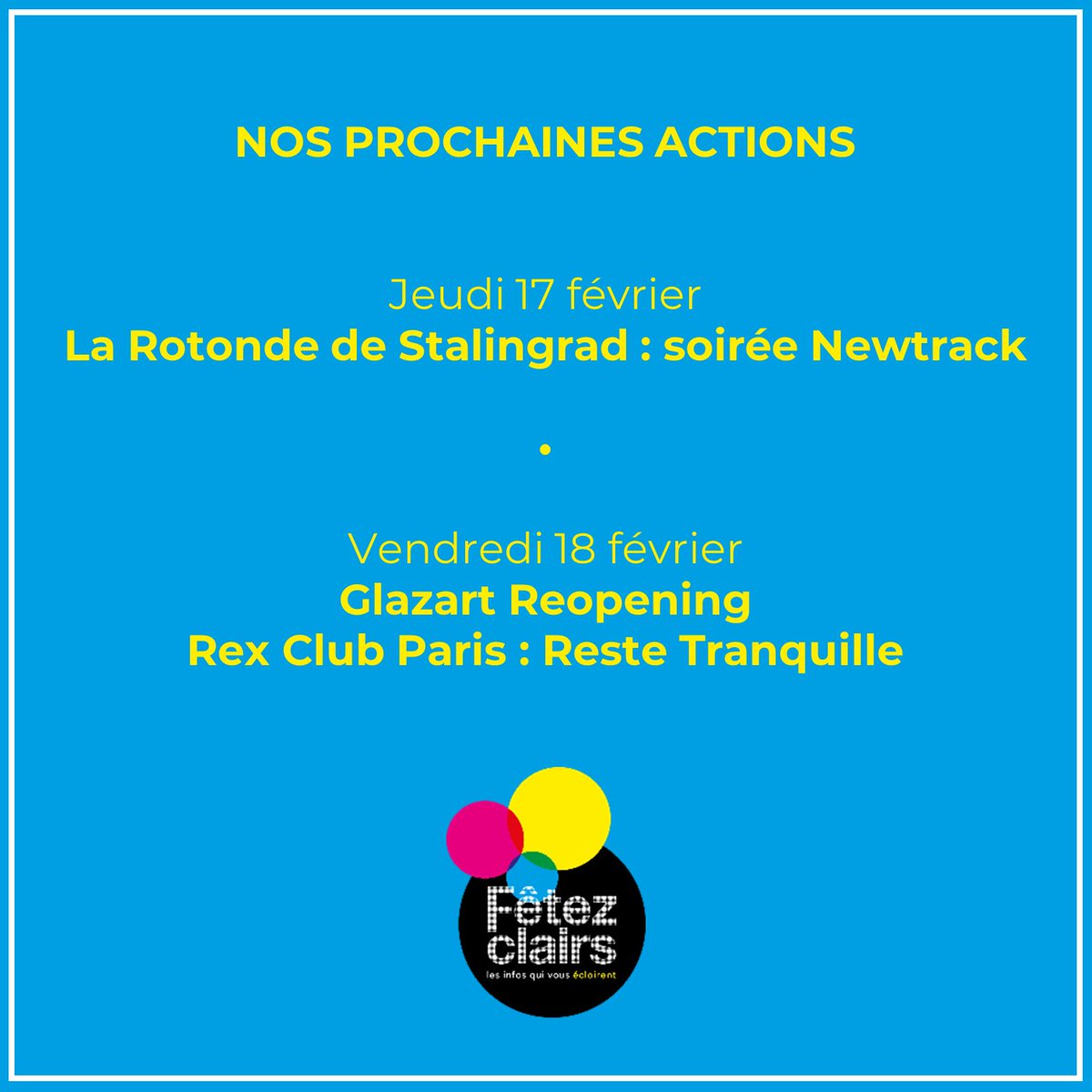 C'est l'heure de la réouverture 🎉Nous serons présents jeudi à @larotondestal et vendredi à @Glazart &amp; <a href="/rexclub/">Rex Club</a> pour discuter prévention et réductions des risques et dommages en soirée.
