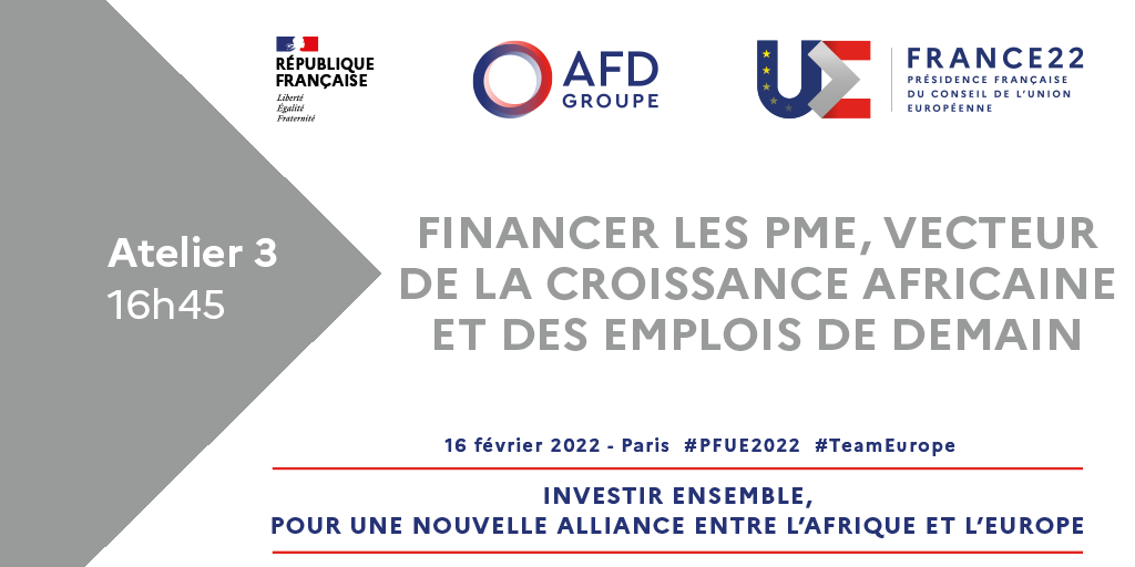 AFD_France's tweet photo. 🔴#PFUE2022 Le troisième atelier est consacré au financement du secteur privé, et plus particulièrement aux moyens de renforcer le soutien aux PME africaines. Avec Bamba LO, @MamanDickoSy @diop_ifc, Tanja GÖNNER, Grace MULIISA, @OdileRenaud, @Psarr_der @Severino_JM &amp; Bruno Wenn. https://t.co/fsdLAeV8xW