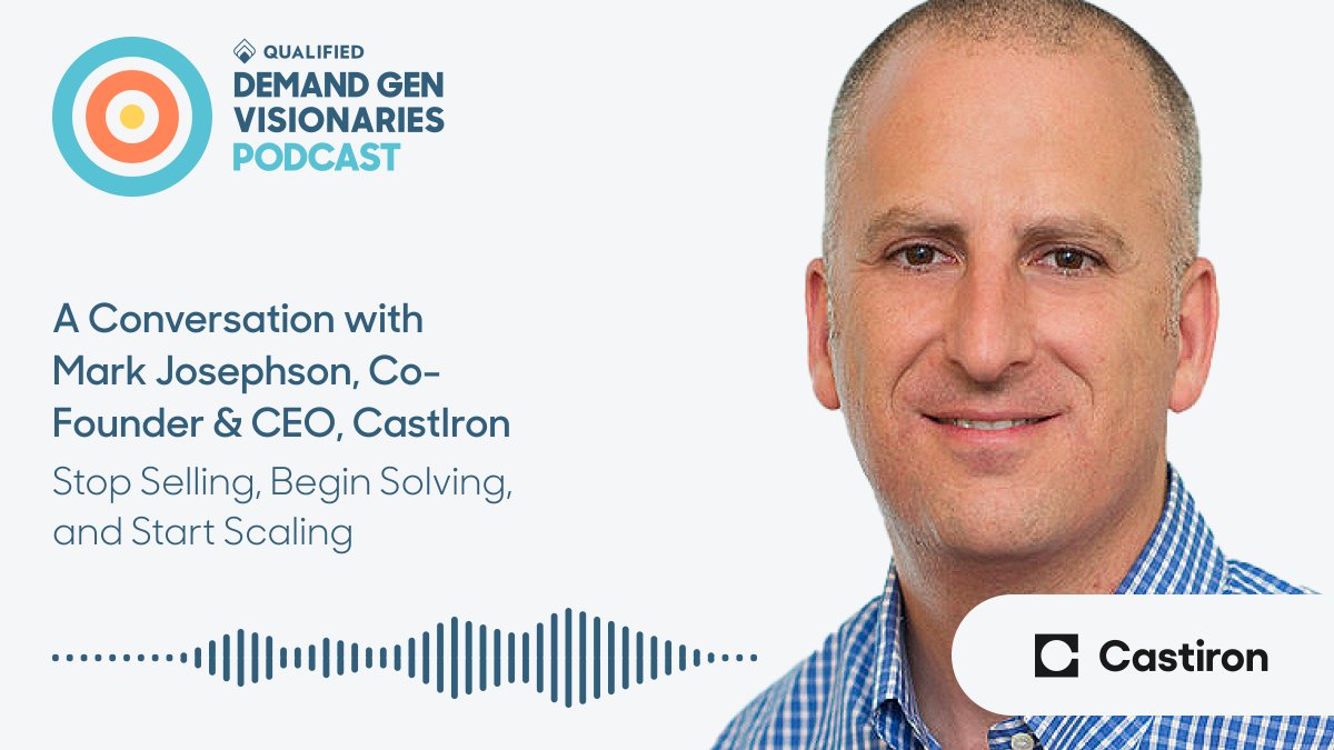 tryqualified's tweet photo. "Wouldn't it be great if our success was aligned with the success of our customers?"
Hear from @markjosephson, Co-Founder and CEO of @castironhq about why successful marketers are obsessed with solving problems, not selling things: https://t.co/7s6qNxbo6y #DemandGenVisionaries https://t.co/PHBFoyn0Qc