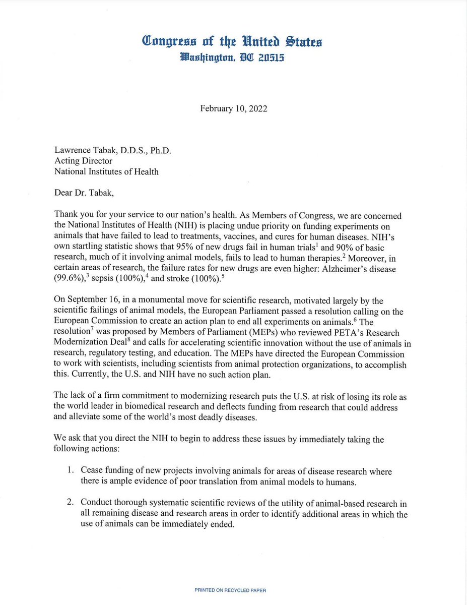 RepTedLieu's tweet photo. We must reduce the needless suffering of animals caused by costly &amp; ineffective animal experiments. Pleased to lead this bipartisan letter with @RepNancyMace calling on the @NIH to phase-out animal experiments, which often fail to lead to treatments &amp; cures for human diseases. https://t.co/xEgaNMZ2HY
