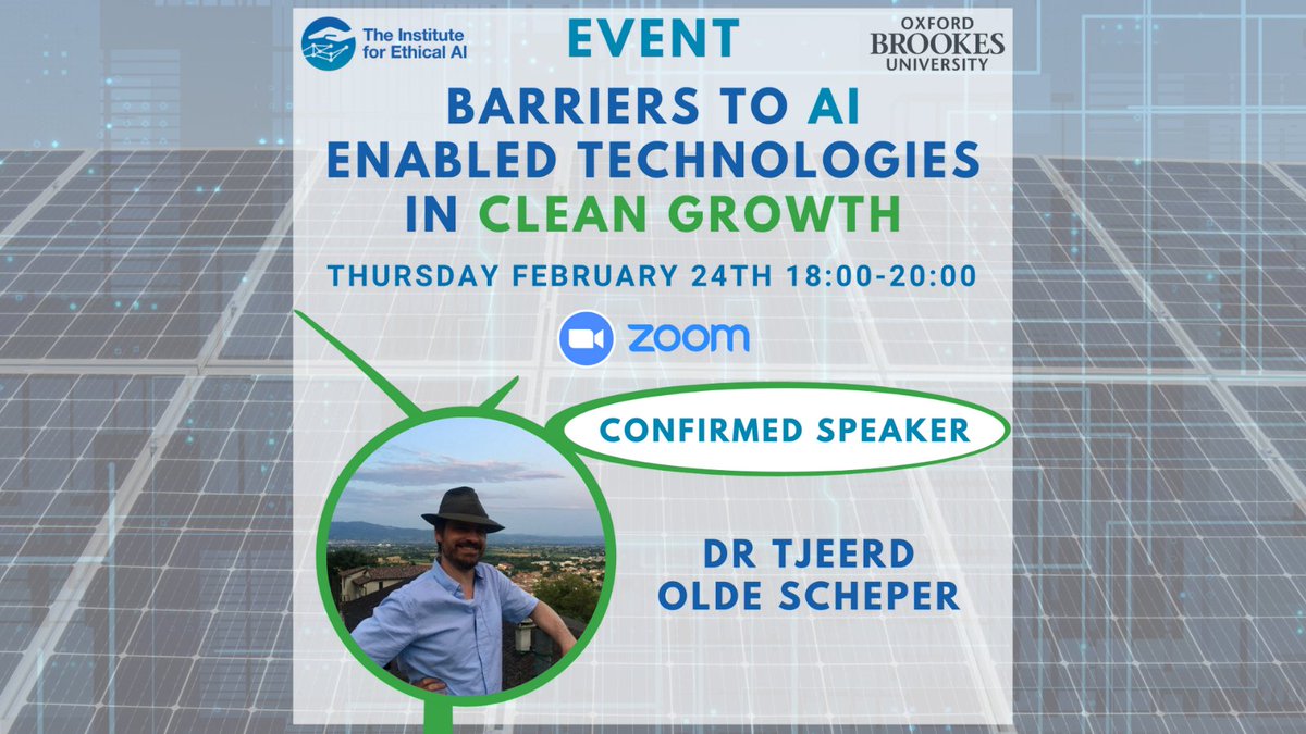 Institute for Ethical AI (@obuethicalai) on Twitter photo Tjeerd olde Scheper is a confirmed speaker at our upcoming virtual online event focusing on the topic “Barriers to AI Enabled Technologies in Clean Growth”.
You can register and book your FREE ticket on the Eventbrite page here: lnkd.in/eb_ZumnZ
<a href="/oxford_brookes/">Oxford Brookes University</a> Tjeerd olde Scheper is a confirmed speaker at our upcoming virtual online event focusing on the topic “Barriers to AI Enabled Technologies in Clean Growth”.
You can register and book your FREE ticket on the Eventbrite page here: lnkd.in/eb_ZumnZ
<a href="/oxford_brookes/">Oxford Brookes University</a>