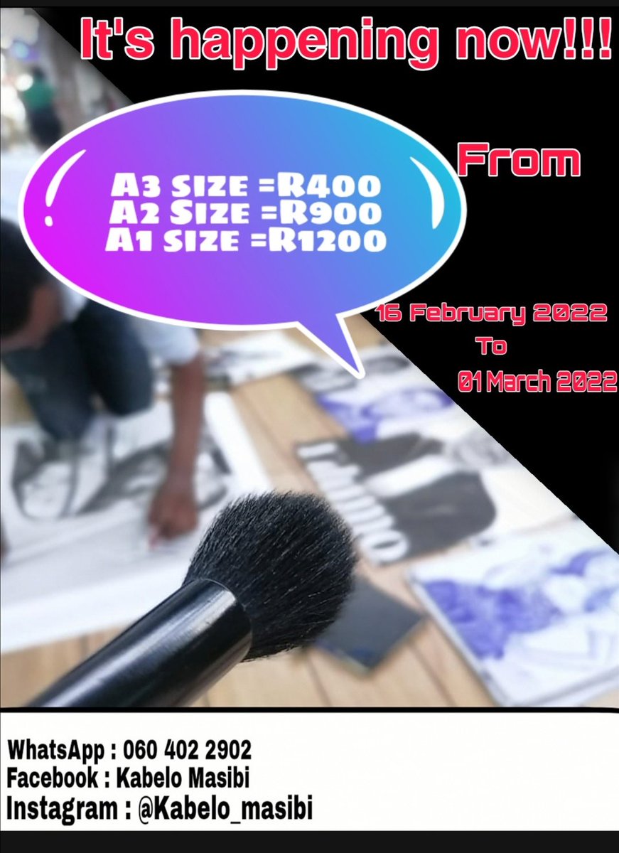 IamKabeloMasibi's tweet photo. PROMOTION‼️PROMOTION‼️📸
Get your own Art Portrait 🖼️now while stock last!!! Whatsapp "hi" to(060 402 2902), I deliver nation wide 🇿🇦, Deliverily cost (R100)!
#EFFvsAfriforum #Malema #RCTLaptops #FundiDevices #icanwithabsa #MINNIE #DJSBU https://t.co/QRtpKneoOn