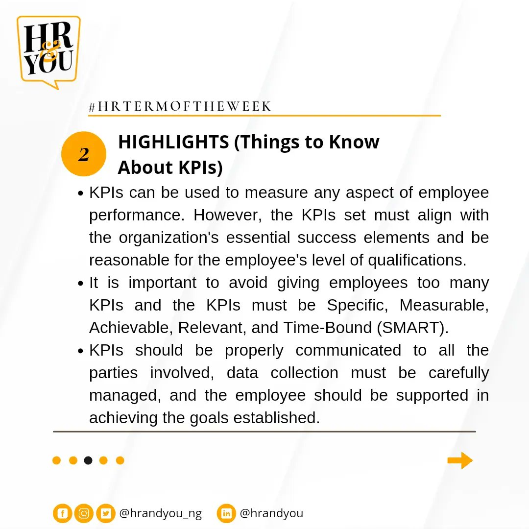 HrandyouN's tweet photo. Key Performance Indicators (KPIs) are an essential part of performance management for employees & their managers.
Today on HR Term of the week, we bring to you major things to know about KPIs.
#keyperformanceindicators #kpis #hrtermoftheweek #performancemanagement #hrterm https://t.co/tVt4RFtmmo