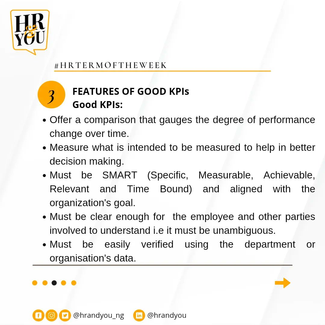HrandyouN's tweet photo. Key Performance Indicators (KPIs) are an essential part of performance management for employees & their managers.
Today on HR Term of the week, we bring to you major things to know about KPIs.
#keyperformanceindicators #kpis #hrtermoftheweek #performancemanagement #hrterm https://t.co/tVt4RFtmmo