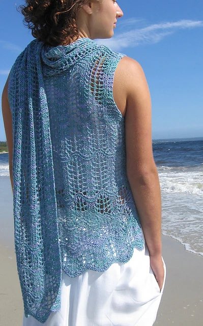 ilga_leja's tweet photo. Waves of Lace: one of the original samples on its way to Stitches West in Sacramento, CA, 03-06 March 2022. This lace shell with matching scarf is worked in that delicious linen-silk yarn, “Flaxen”by Hand Maiden Fine Yarn: https://t.co/UjpLhBXVsb #wavesoflaceshell https://t.co/512ejDzTXP