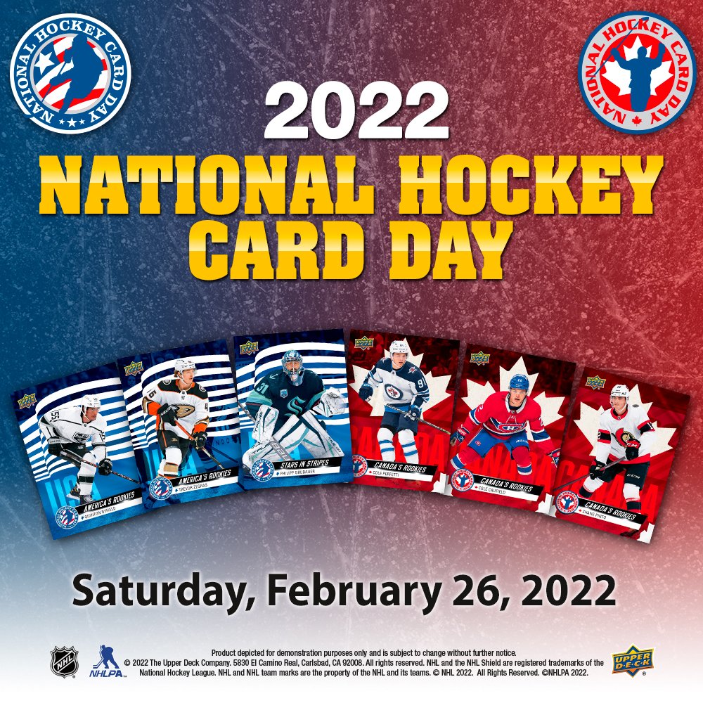 TheStadiumMuth's tweet photo. Join us Saturday, February 26th for National Hockey Card Day with FREE cards!Customers can get one free NHCD pack (no purchase necessary). 

Customers can also get a free Rookie Moments card when they make a $10 purchase of sealed Upper Deck hockey products (limit 1 per person). https://t.co/A8CJTQHFZ7