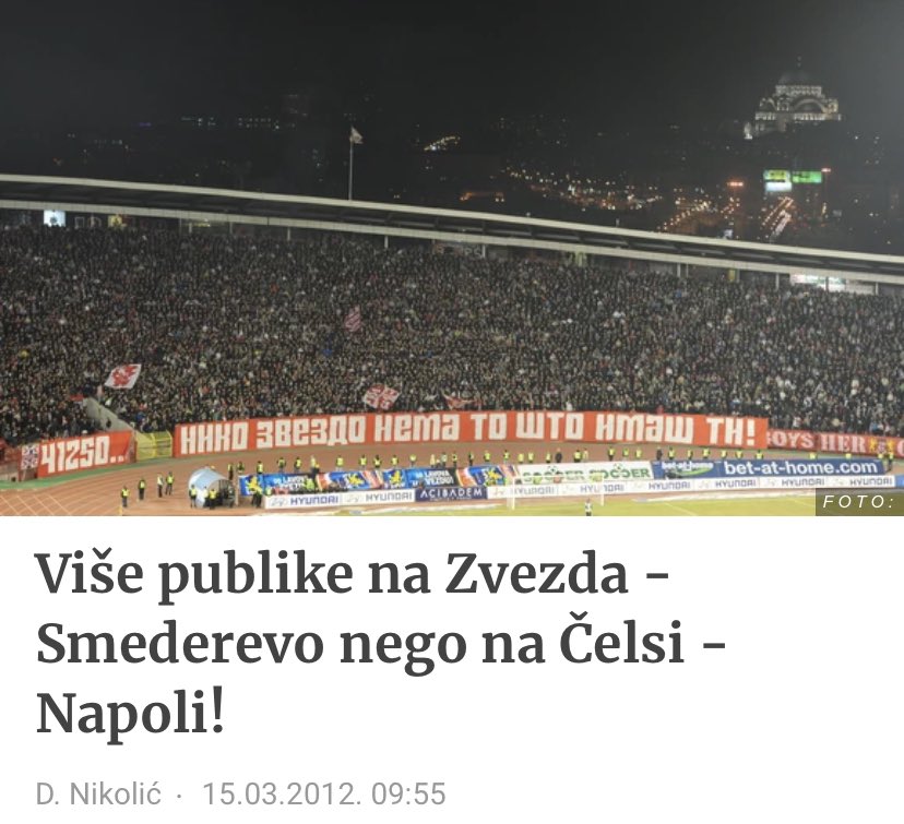 Treba se prisetiti vremena, kada je vise publike bilo na utakmicama Zvezde u super ligi nego u nokaut fazama LŠ. Vec par godina nije ni slicno kao sto je pre bilo, sta se desilo ne znam… #fkcz