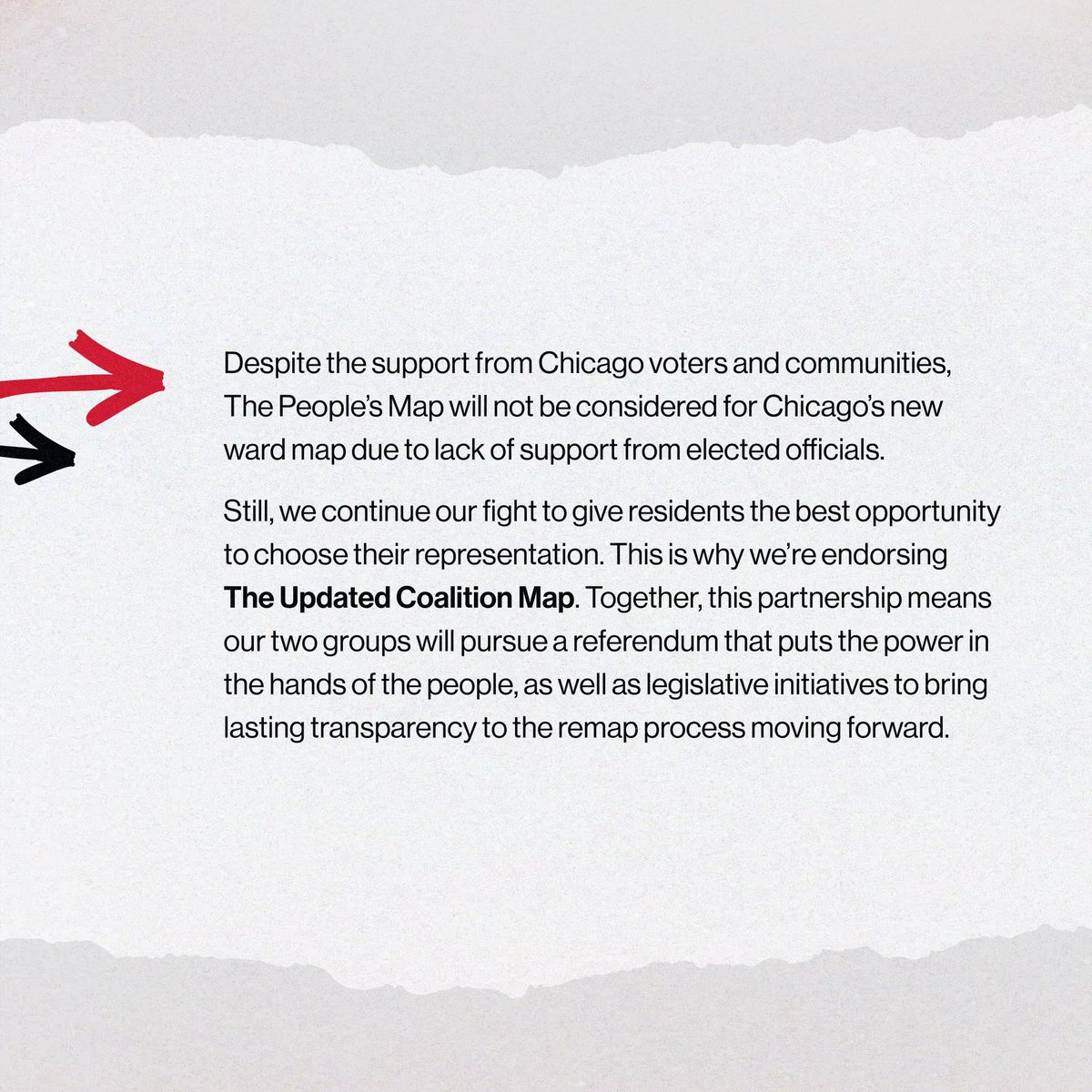 Today, the CHANGE Illinois Action Fund and The People’s Map commission have joined forces with the Coalition Map to advance an updated map that incorporates key elements of The People’s Map. This revised map follows census data and gives every Chicagoan a voice.