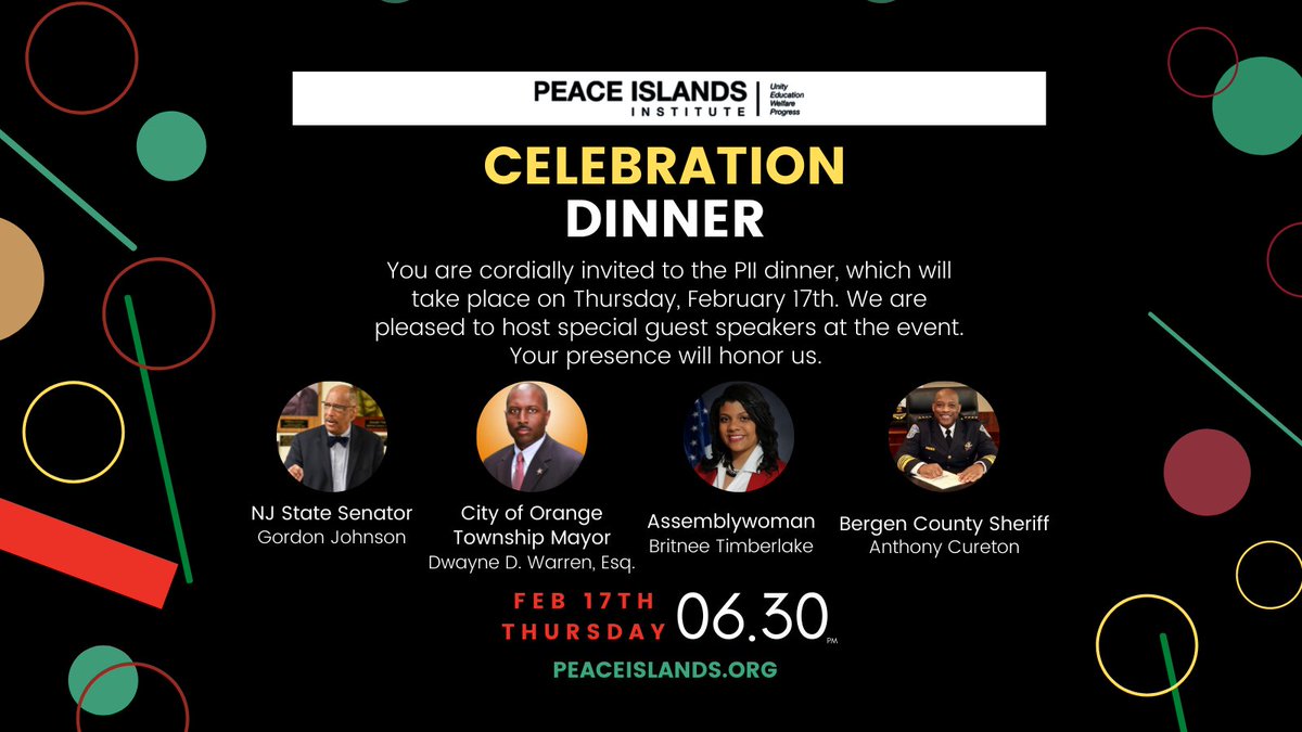 Celebrating Black History Month together at 06.30 pm on Thursday! 

We are honored to host, Assemblywoman @AswTimberlake, City of Orange Township Mayor <a href="/OrangeNJMayor/">Mayor Dwayne D. Warren, Esq.</a>, Nj State Senator <a href="/GMJohnsonNJ/">Gordon M. Johnson</a>, and Bergen County Sheriff Anthony Cureton!