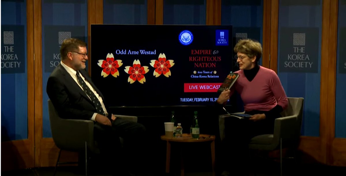 koreasociety's tweet photo. Missed our live webcast with @AmbStephens and Yale University Elihu Professor Odd Arne Westad exploring his 📕 on 600 years of China-Korea relations? Catch our co-hosted program with @NATLCOMMITTEE here:

▶️https://t.co/8xCjBqIs5p
🎙️https://t.co/fRtPLGZm3o https://t.co/FQA603B9BN