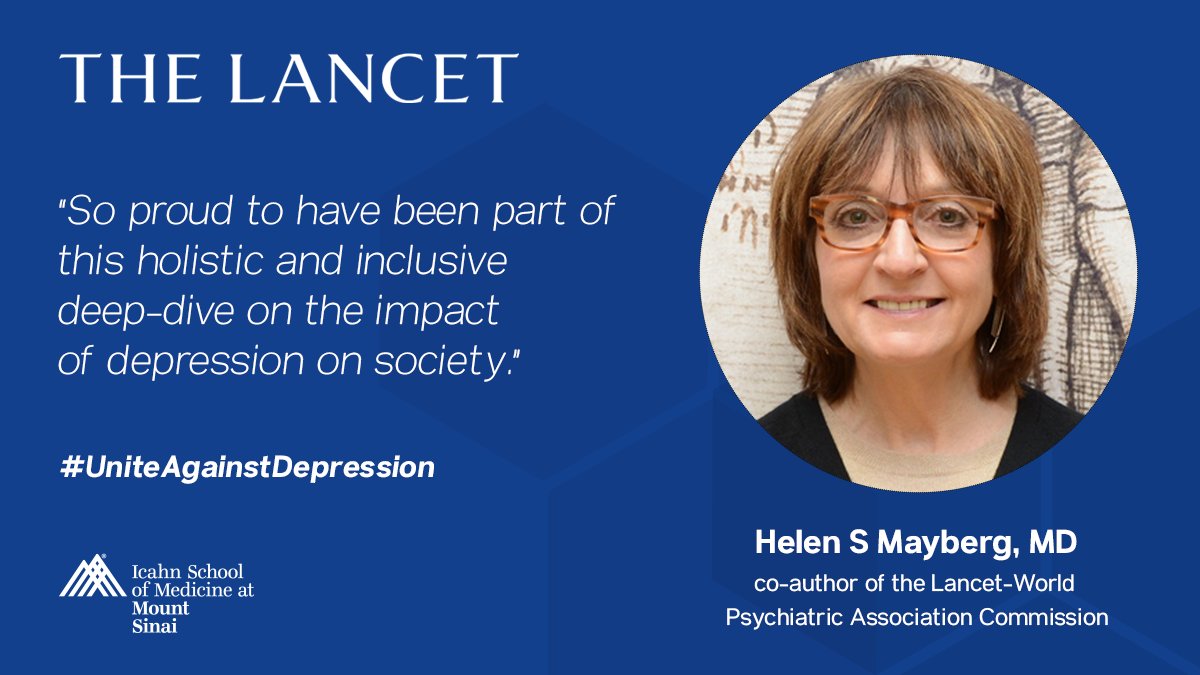 SinaiBrain's tweet photo. PUBLISHED! @TheLancet - @WPA_Psychiatry Commission's recommendations to #UniteAgainstDepression. Co-authored by @IcahnMountSinai's Helen Mayberg, their aim is to reduce the burden of #Depression, one of the most pressing issues in #GlobalHealth.LEARN MORE👉🏼https://t.co/3s708rYzKf https://t.co/SO2edHdIdl