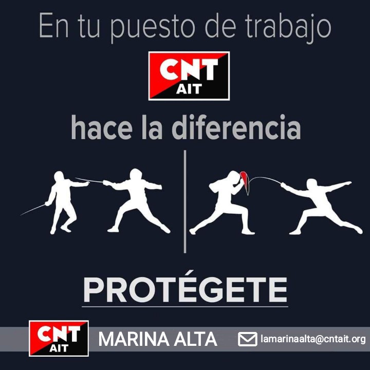 aitsltcma's tweet image. 📡Si estás sola/o 🤷‍♀️ frente a los abusos empresariales, eres #vulnerable🙇‍♂️
✅ Con el sindicato, estás #protegida/o🔒🛡️ Contacta y afíliate  📩📲
#CNT #AIT @AIT_Espana
#TUsindicato @aitsltcma
#MarinaAlta #PaísValencià