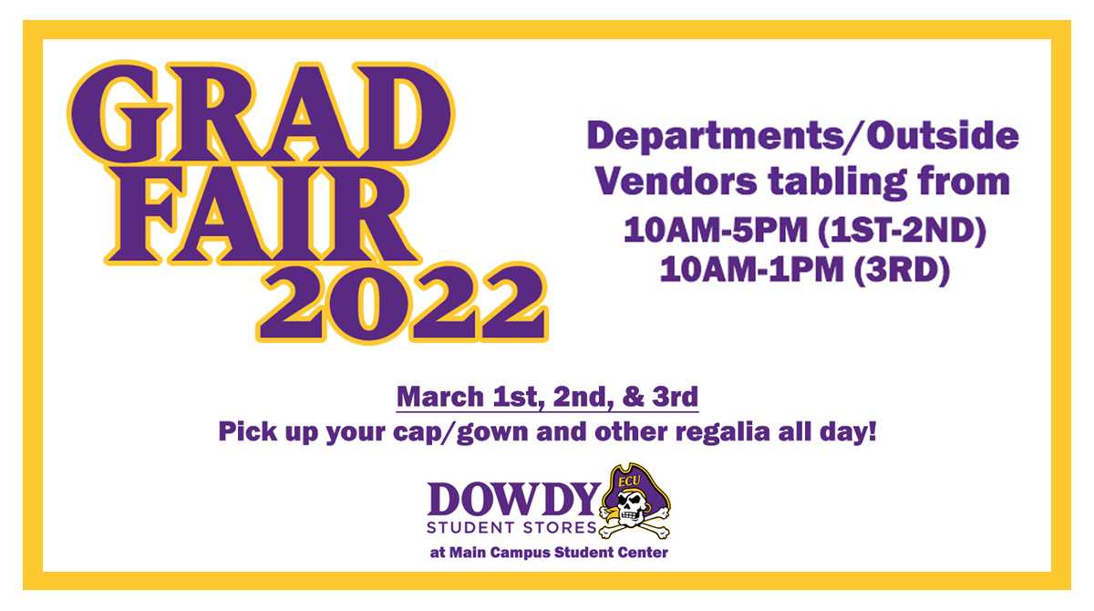 ⏳ #ECU22, the countdown until the Spring Grad Fair has started!

📅 We are 13 days away from Day 1.

For more information on the event and which departments will be attending, follow the link below ⬇️:

🔗 engage.ecu.edu/event/7866375