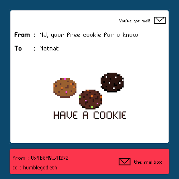 <a href="/natha_montb/">Nat | Pray for Ukraine</a> <a href="/shanicucic96/">shan</a> here's your cookie from <a href="/themailboxNFT/">The Mailbox NFT</a>