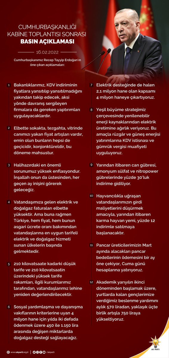 Cumhurbaşkanımız Sayın <a href="/RTErdogan/">Recep Tayyip Erdoğan</a> ‘ın Kabine Toplantısı sonrası açıklamaları;