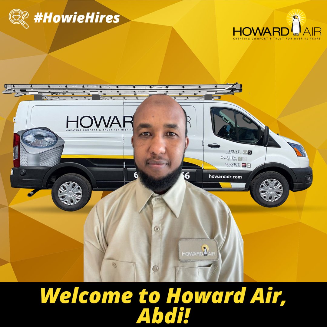HowardAir's tweet photo. 🐧⭐️ Howie Hires ⭐️🐧

Join us in welcoming Abdi to Howard Air! 
Before joining Howard Air, Abdi was a big rig, truck driver that traveled all across the United States. 
Abdi was born in East Africa and is excited to start his career with us!

Welcome to the Penguin Team! 💛 https://t.co/vVUn490kaN