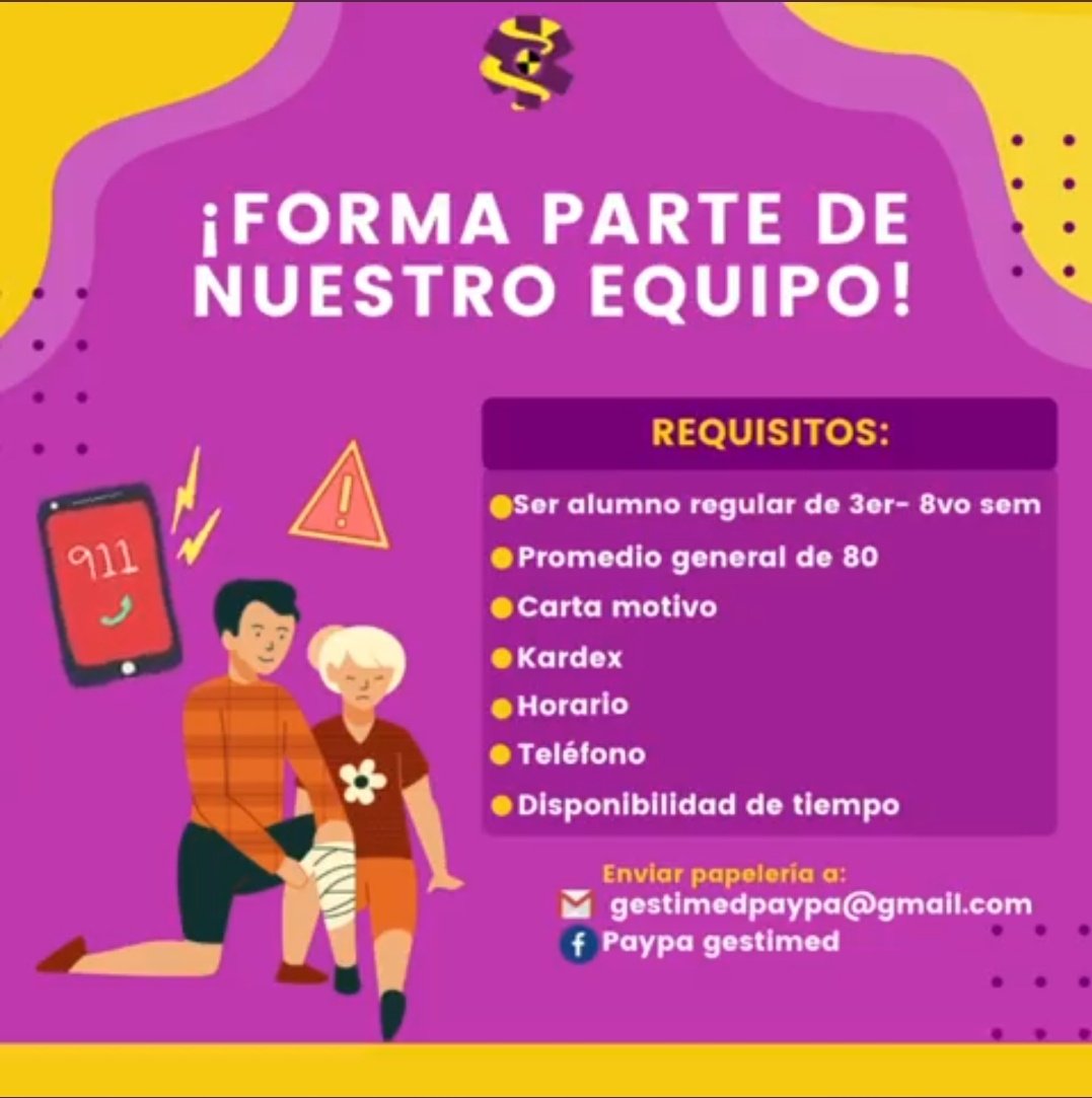 PAYPA_'s tweet photo. Por que la medicina inicia desde la prevención, PAYPA te invita a formar parte de nuestro equipo y así poderte adentrar en la prevención y accidentes y primeros auxilios, te esperamos 🟣🟡🟣🟡 https://t.co/vSiMYBjwyk