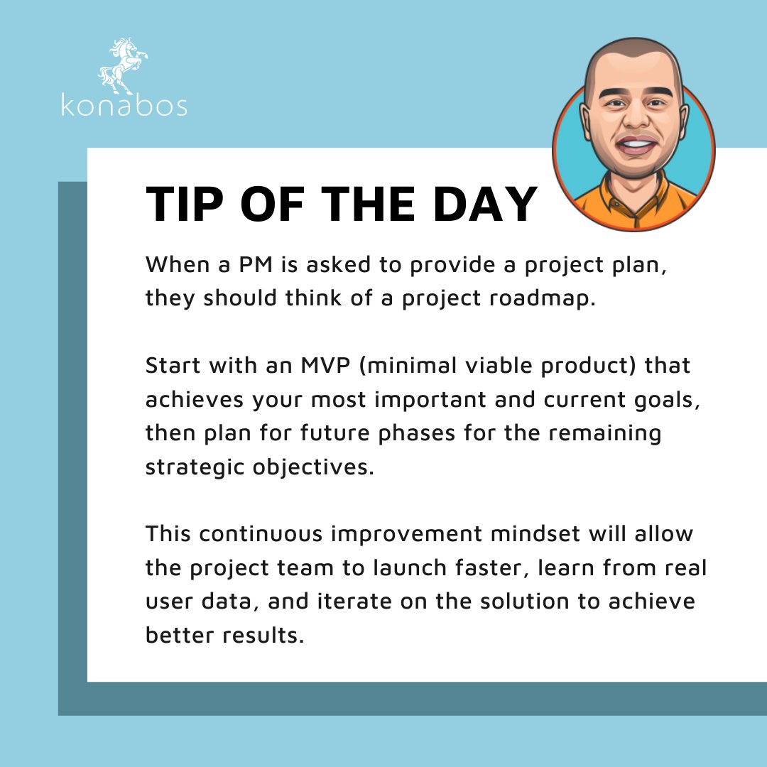 KonabosInc's tweet image. Today&apos;s #TipOfTheDay courtesy of our Program Manager, @hanafimm!

#ProjectManagement #ProjectRoadmap