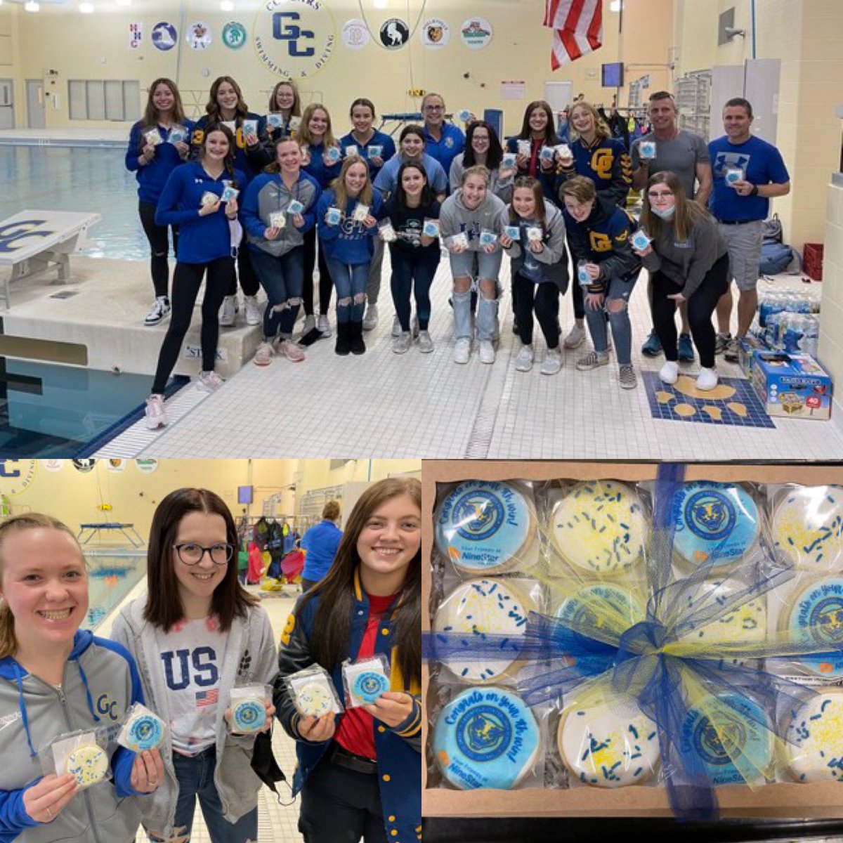 GC_swim_dive's tweet photo. Nine straight sectional championships celebrated by @NineStarConnect !! Thanks for the DELICIOUS cookies! #ninestarconnect #GOCOUGARS https://t.co/BOhmqXXU37