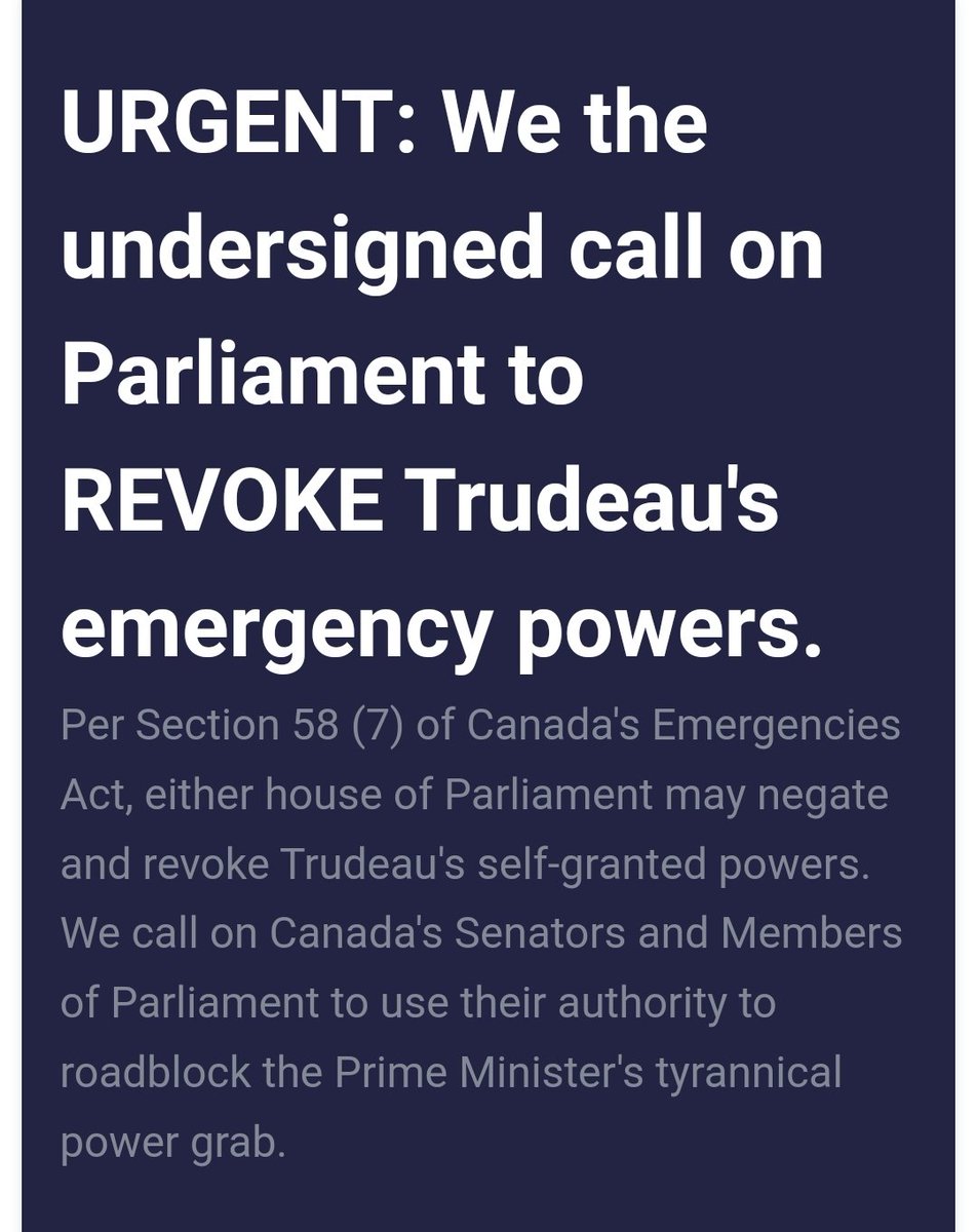 TheRealKeean's tweet photo. This petition is exploding, please sign and forward it. It is a call on MPs to immediately revoke Trudeau's Emergency Powers. Tag your MPs. It only takes 20 to order a vote. SIGN HERE: https://t.co/ugFrvyVk2S https://t.co/FQXe7q2B6f