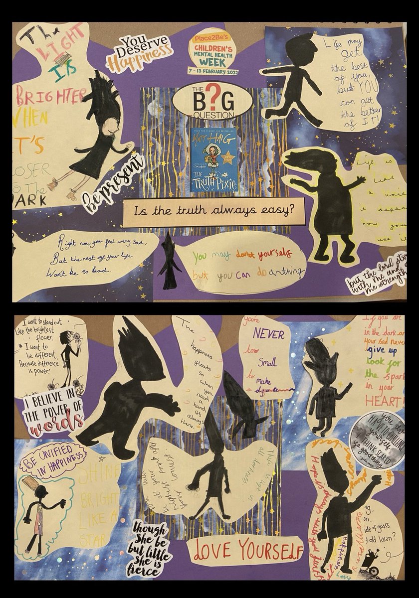 daly_mrs_'s tweet photo. Is the truth always easy? #sjsbclass10 designed their own truths after exploring @matthaig1 @chrismouldink ‘The Truth Pixie’. What an beautifully uplifting book for #ChildrensMentalHealthWeek Huge thank you to @Teacherglitter for the inspiration #sjsbmh #sjsbsmsc @StJosephStBede https://t.co/Z0Sjowbrbm