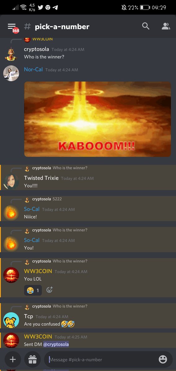 <a href="/WW3coin/">WW3 Coin</a>
Thank you for this very fun pick number event, and finally I rightly answer your numbers.
, thanks for give me 10K #WW3COIN

For everyone don't hesitate to join on Discord, they are very happy, and this project is for the future.