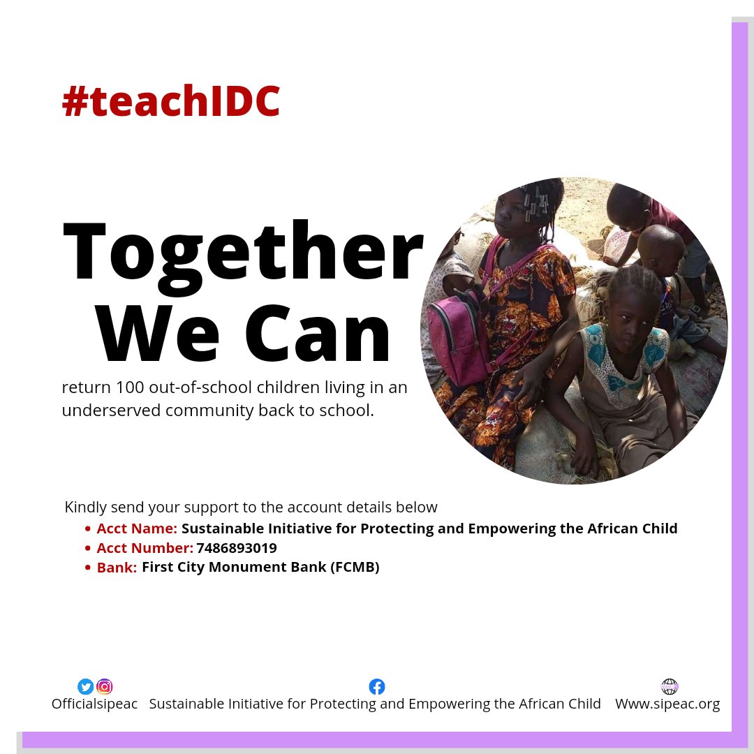 SIPEAC1's tweet photo. We believe every child need an education.
Support #teachIDC project. https://t.co/c9fDwNWVo3