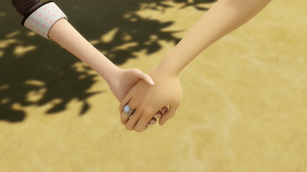 adrien grabbing marinette’s hand every chance he gets