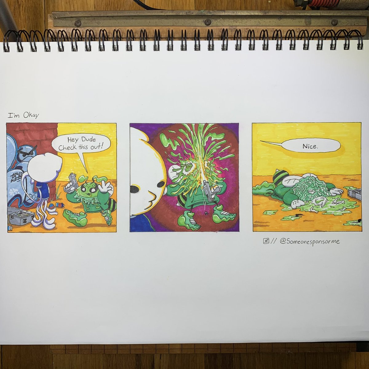 Abhorrent_Swarm's tweet photo. First Comic “Nice”
#art #comics #cartoon #OC #graffiti #goobee #illustration #sketchbook https://t.co/JjphTDfjTu