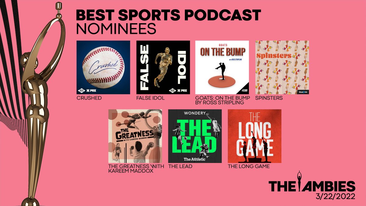 Here are the Nominees for Best Sports Podcast. 
 ambies.com/2022-nominees

#Ambies @_jordanligons @haleyosomething @spinstersbw @bluewirepods @IbtihajMuhammad @DohaDebates @QF @KareemMaddox @UCP @kavithadavidson @TheAthletic  @religionofsport @RossStripling @GoatsOnTheBump