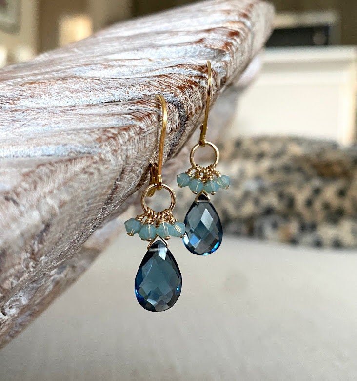 Excited to share this item from my #etsyshop: #LondonBlueTopaz #ClusterEarrings #gemstoneearrings #giftsforher #handmadejewelry etsy.me/33qU3ad