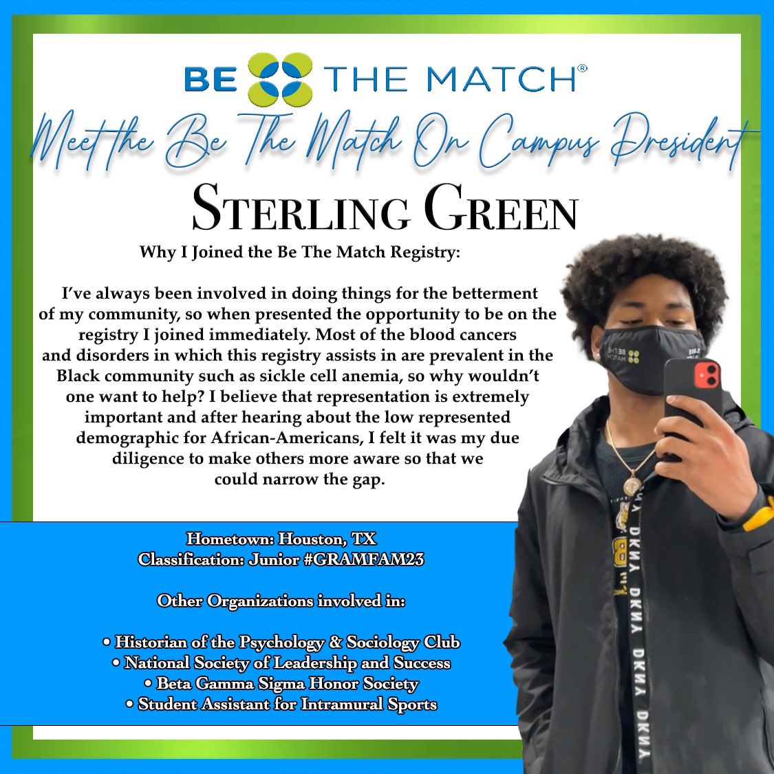 #WhyWednesdays are BACK! Meet Be The Match On Campus President, Sterling Green, and see why he decided to join the registry ! 

#WhyWednesday #BeTheMatch #GramFam