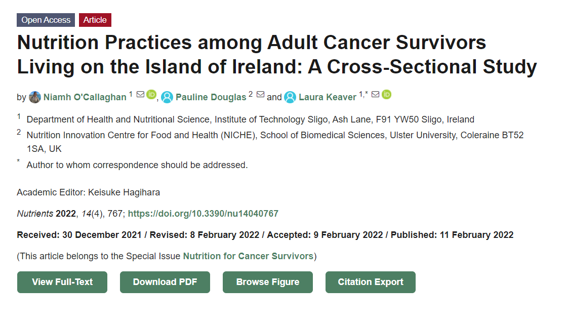 laurakeaver's tweet photo. Congratulations to the fabulous @NiamhOCallagh13 on the first publication from her @IrishResearch funded MSc exploring the nutrition related life of Irish Cancer Survivors #irishresearch @pdoug99 @IrishCancerSoc @trust_indi 
https://t.co/fSMh8DzHIn https://t.co/FCL3TO5Jih