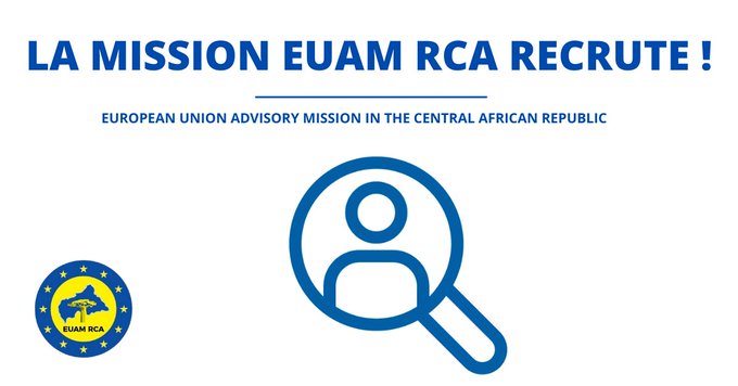 L' <a href="/EUAM_RCA/">EUAM-RCA</a> recrute du personnel local 🇨🇫 :
👉🏾Un*e Analyste des Médias
👉🏾Un*e Analyste de Sécurité

ℹ️ Pour plus d'informations ainsi que le formulaire de candidature, consultez le site bit.ly/3GTAJ31

⏳ Date limite de candidature : 9 mars 2022, 16h00 heure de Bangui.