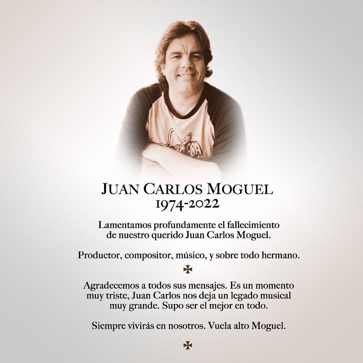RTVmusica's tweet photo. El productor musical, compositor e ingeniero de sonido Juan Carlos Moguel ha fallecido este martes a los 47 años de edad.
Descanse en Paz. https://t.co/4znzezrKuf