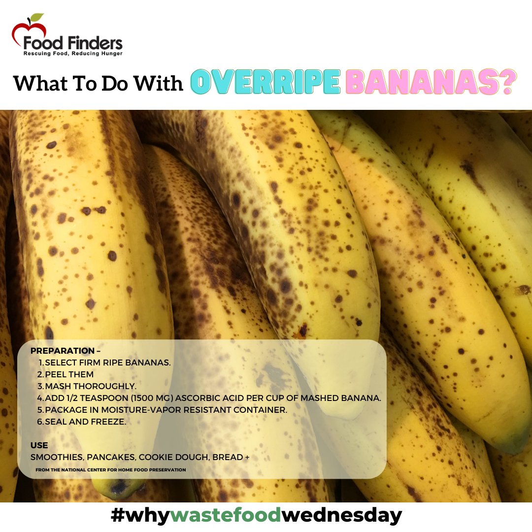 FoodFindersinc's tweet photo. #WhyWasteFoodWednesday is here. 🍌 Bananas too ripe?  Don't waste them--freeze them. 🥶 @foodpreservationosu
#foodfinders #foodrescue #reducehunger #ImproveNutrition #reducefoodwaste https://t.co/gQvSQds5y7