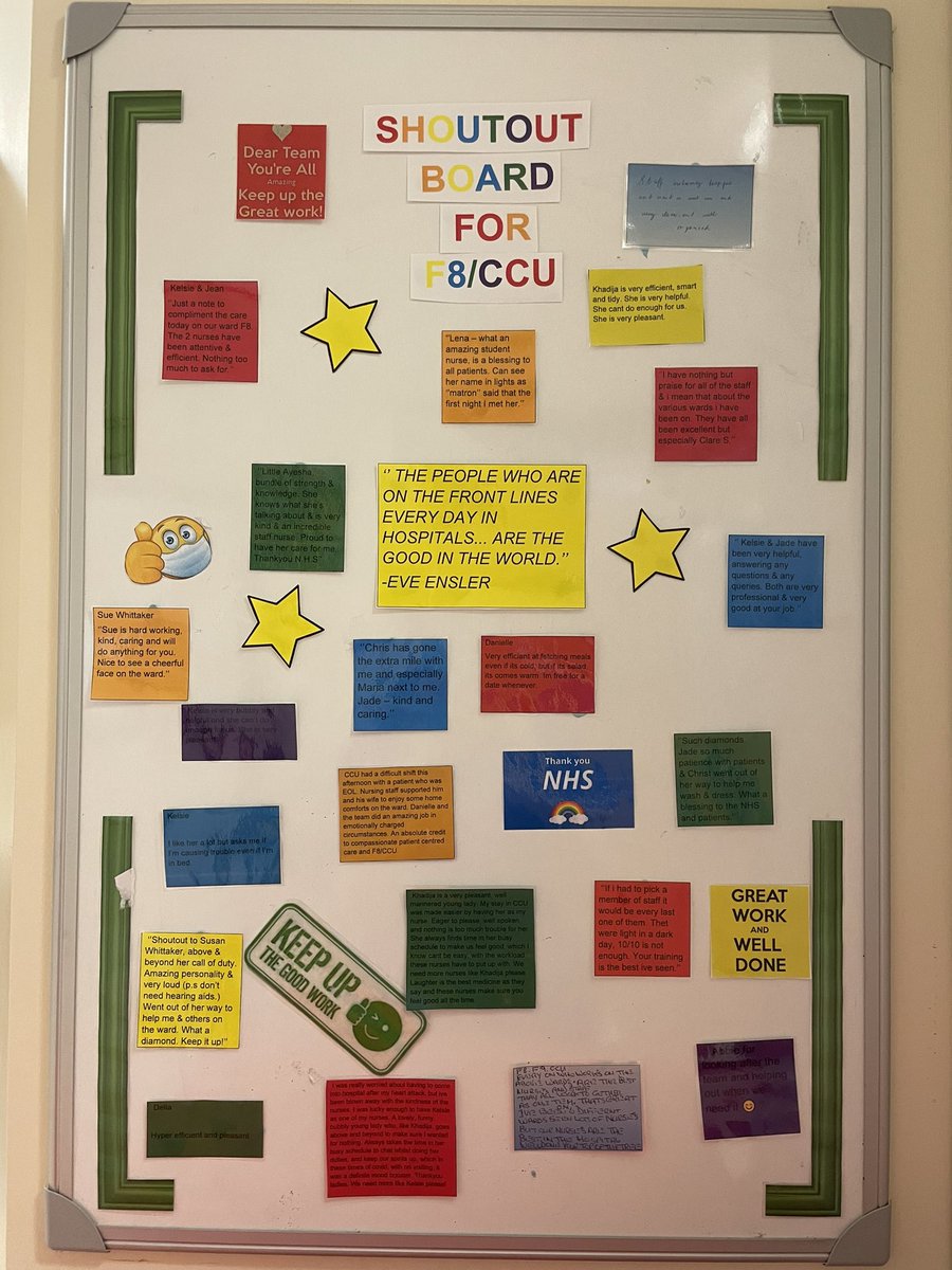Our shoutout board with positive feedback for the staff! 🫀❤️💙 #NHS #Cardiology #positive