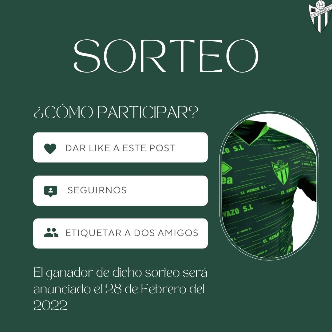 ¡Hoy es un buen día para realizar un sorteo con nuestros seguidores! Por eso, sorteamos nuestra primera equipación. ¡Consíguela así de fácil!

1. Hacer RT a este post 👍🏽
2. Síguenos en <a href="/clubdepguijuelo/">Club Deportivo Guijuelo</a> 
3. Etiqueta a un par de amigos

¡RT y participa las veces que quieras!