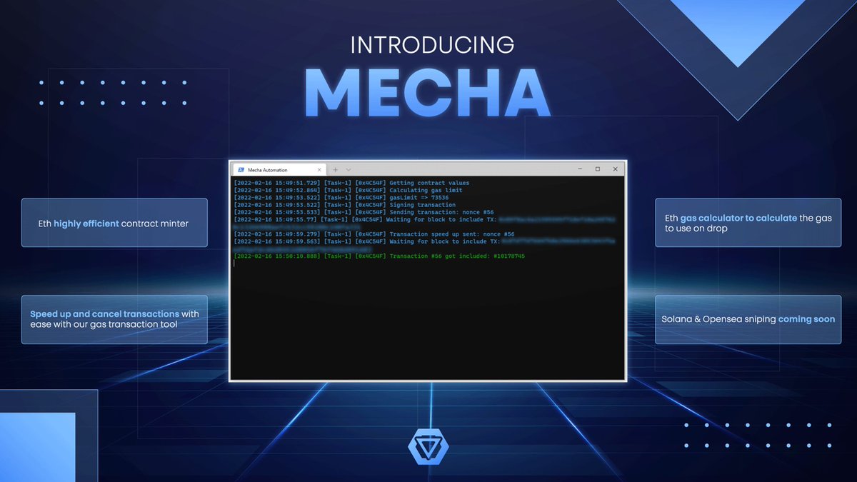 Introducing Mecha! A blazing fast software to automate the process of minting NFTs 🕵️‍♂️🤖

Join the server below and invite three friends to gain free beta access 🫂👀

discord.gg/w5EEBs4kGV