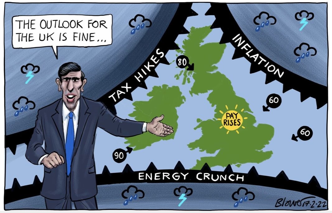 Patrick Blower on #RishiSunak #TaxHikes #Inflation #EnergyPrices - political cartoon gallery in London original-political-cartoon.com