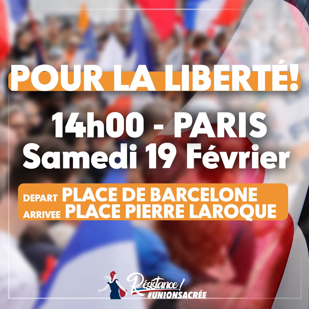 f_philippot's tweet photo. 71% des Français veulent la #FinduPassVaccinalMaintenant !
Et définitivement ! On a entendu ce matin Véran parler d’une « vague estivale » : ça suffit la plaisanterie ! 
➡️ Si vous êtes de ces 71%, on vous attend en masse ce samedi 19/02 Paris 14h Place de Barcelone ! Partagez ! https://t.co/dlBmgqUiKx